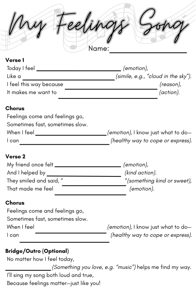 my feelings song songwriting activity