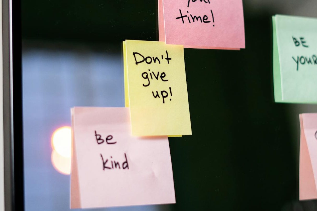 motivating sticky notes on mirror